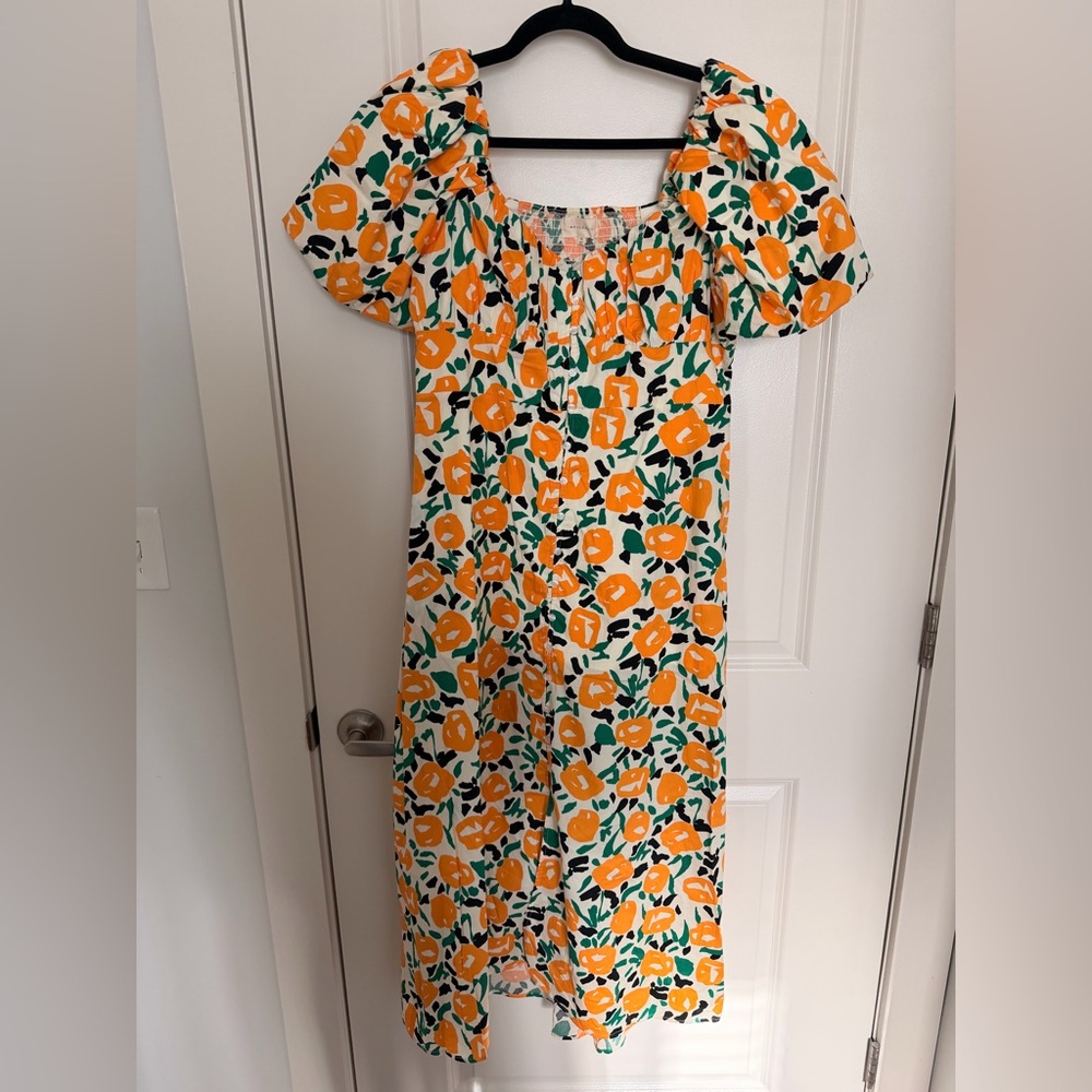 MELLODAY Orange and Green Floral Midi Dress